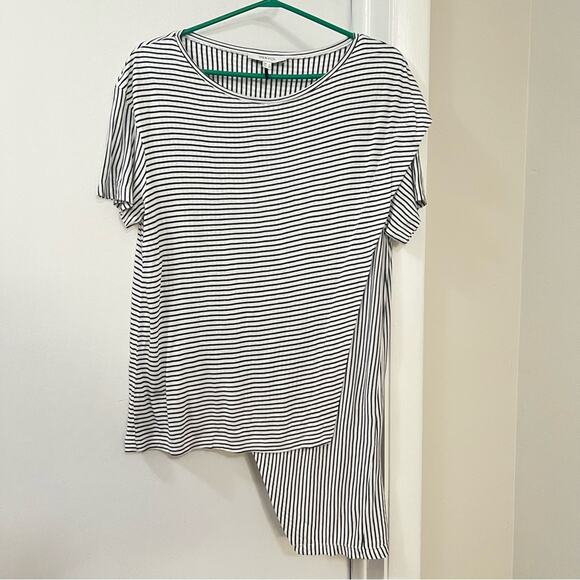 Layered Asymmetrical Striped Black and White Women's Top - Picture 1 of 7